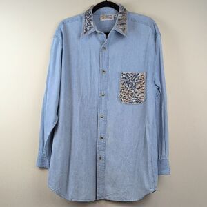 Christine Alexander Light Blue Denim Button Front Shirt with Embellished Details